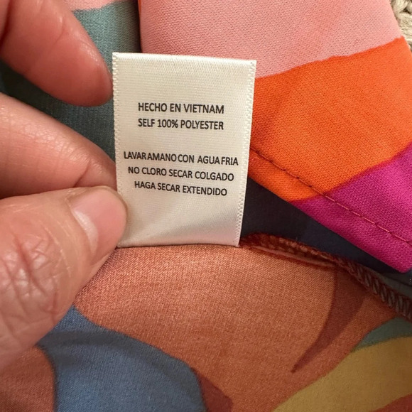 EASEL BOHO MULTI ABSTRACT LEAF PRINT LONG SLEEVE BUTTON-UP TOP M - Picture 9 of 11